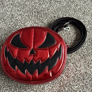 Pumpkin Cult Red and Black Pumpkin Face Crossbody Bag